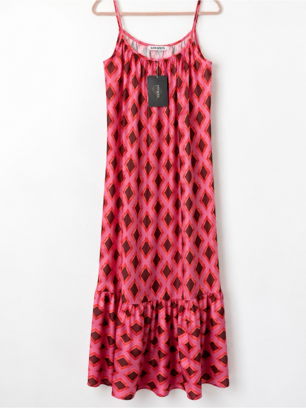 UOOZEE Pink Geometric Slip Maxi Dress Boho Resort wear Size Medium